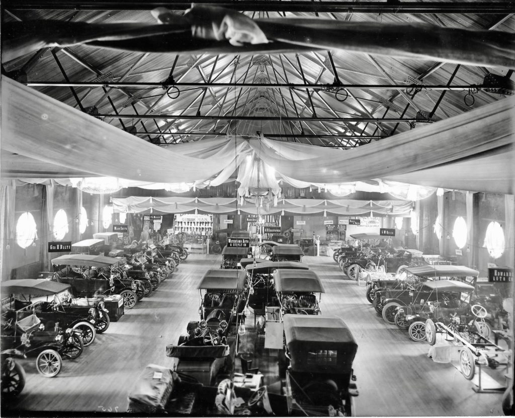 1915 car show inside Armory