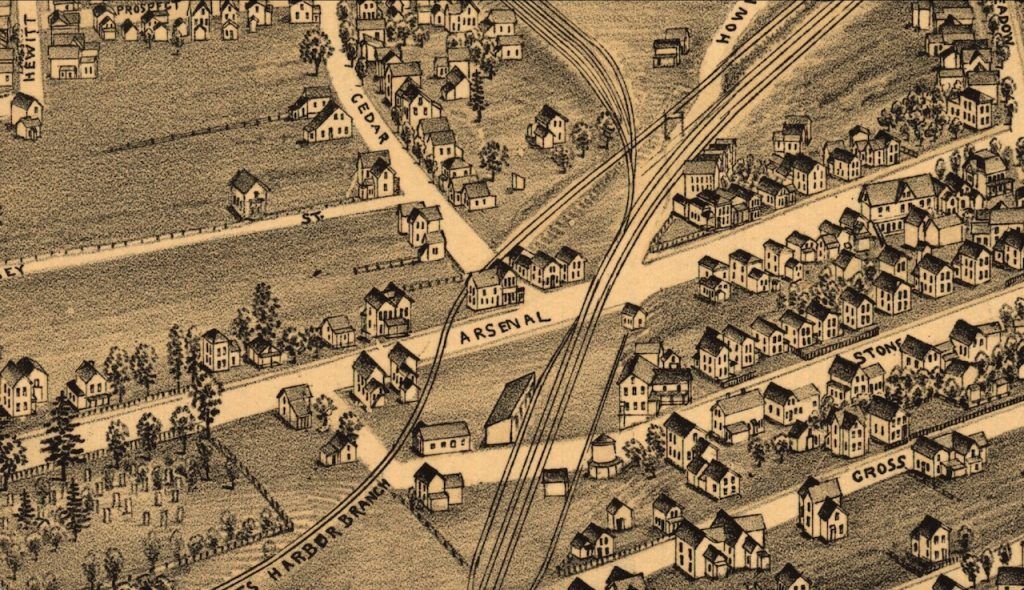 Haunted House on Cedar Street - 1877 Investigation 1 Lithograph showing Cedar Street in 1891