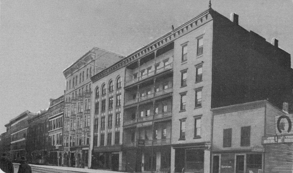 Hotel Hardiman and Hardiman-Woolworth Bldg to the left, Court Street, Watertown, NY
