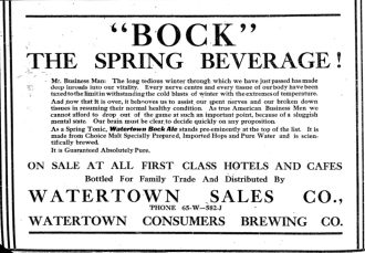 Advertisement for Bock - Watertown Consumers Brewing