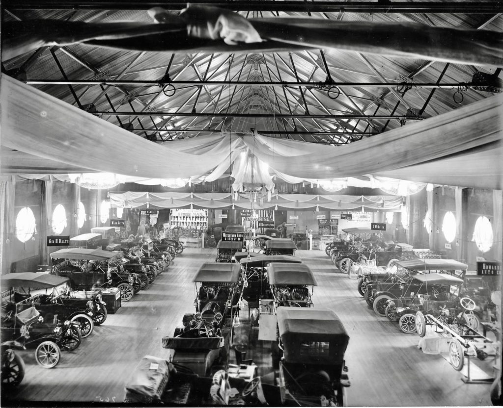 Watertown, New York Armory (1879 - 1966) 6 1915 car show inside Armory