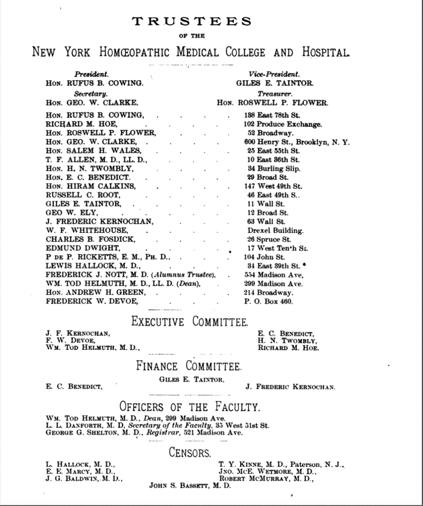 Flower Hospital Est. 1889 7 Trustees of the Flower Hospital, NYC.
