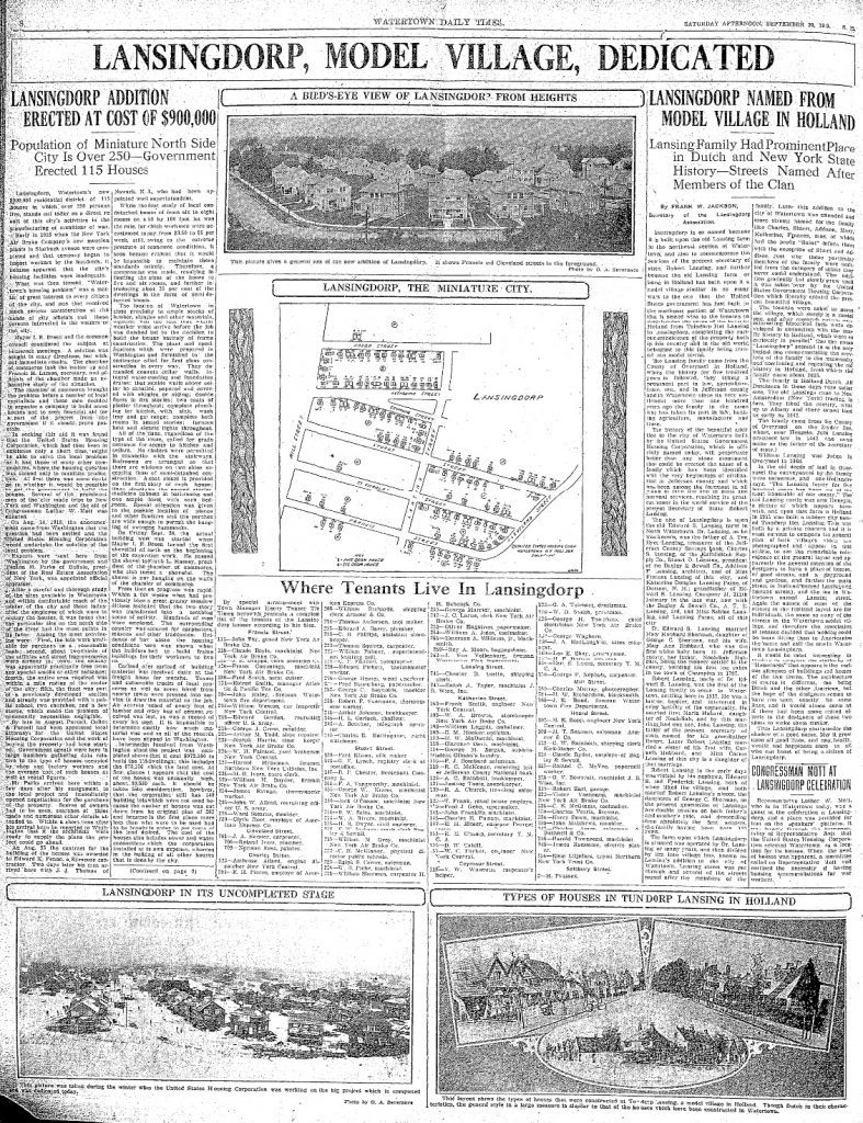 Lansingdorp - World War 1 North Side Community Est. 1918 5 Watertown Daily Times Lansingdorp
