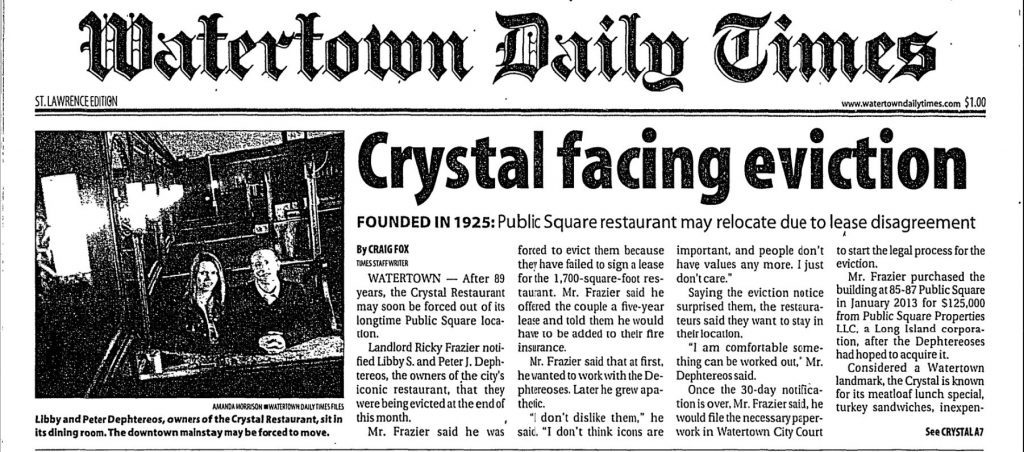 Crystal Restaurant - 87 Public Square 10 Watertown Daily Times Headline 2014