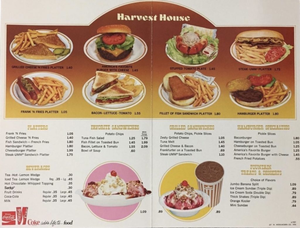 Woolworth - 146 Arsenal Street 7 Woolworth 100th Anniversary Harvest House Menu 1979