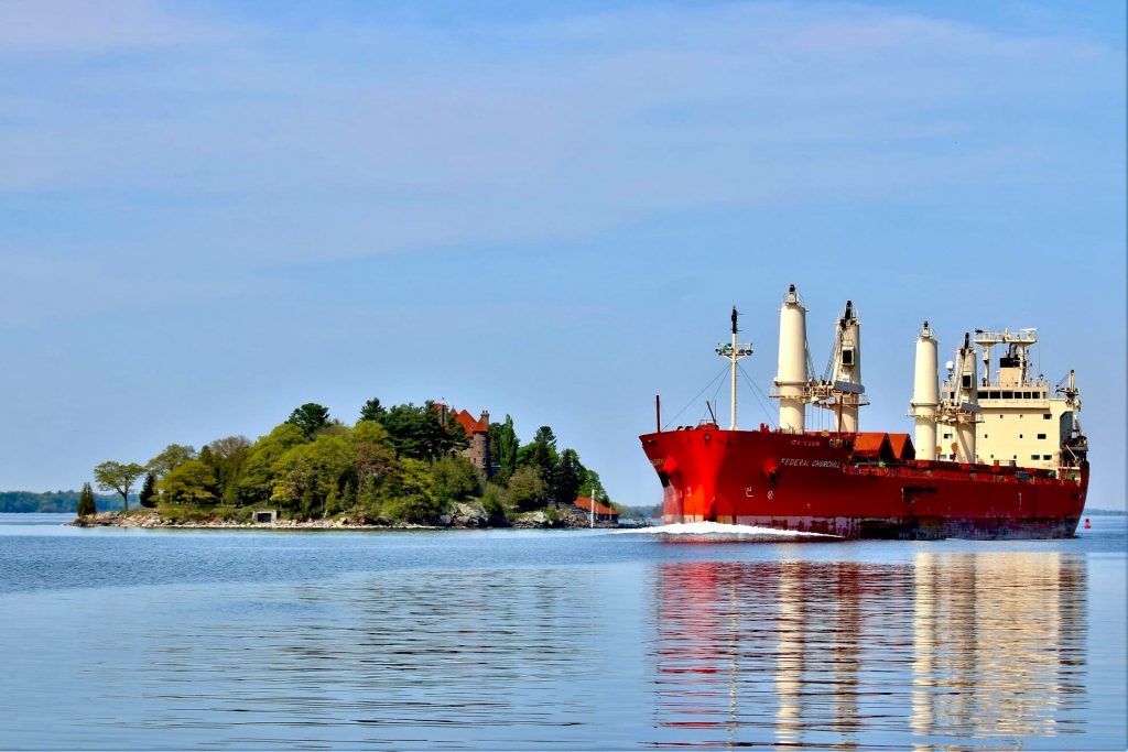 Singer Castle - Dark Island - 1000 Islands 1 The Federal Churchill Passing Singer Castle on Dark Island