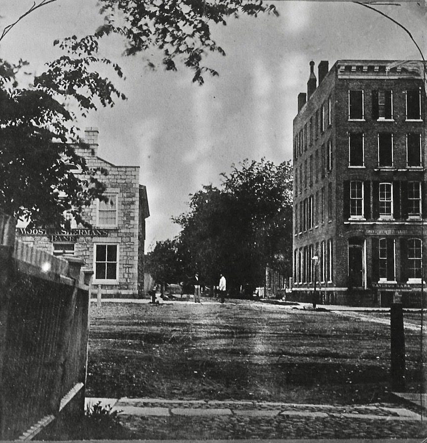 Ely Store - Wooster Sherman Bank (1828 - 1894) 1 Intersection of Stone and Washington from across the street