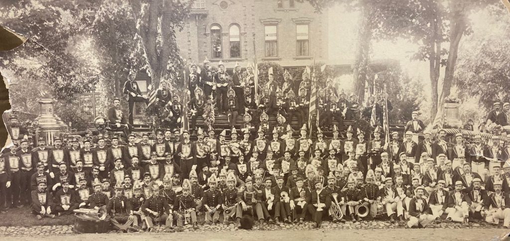 Edwin Paddock Mansion - Jefferson County Historical Society - 228 Washington Street 6 Fire Convention members in front of Paddock Mansion