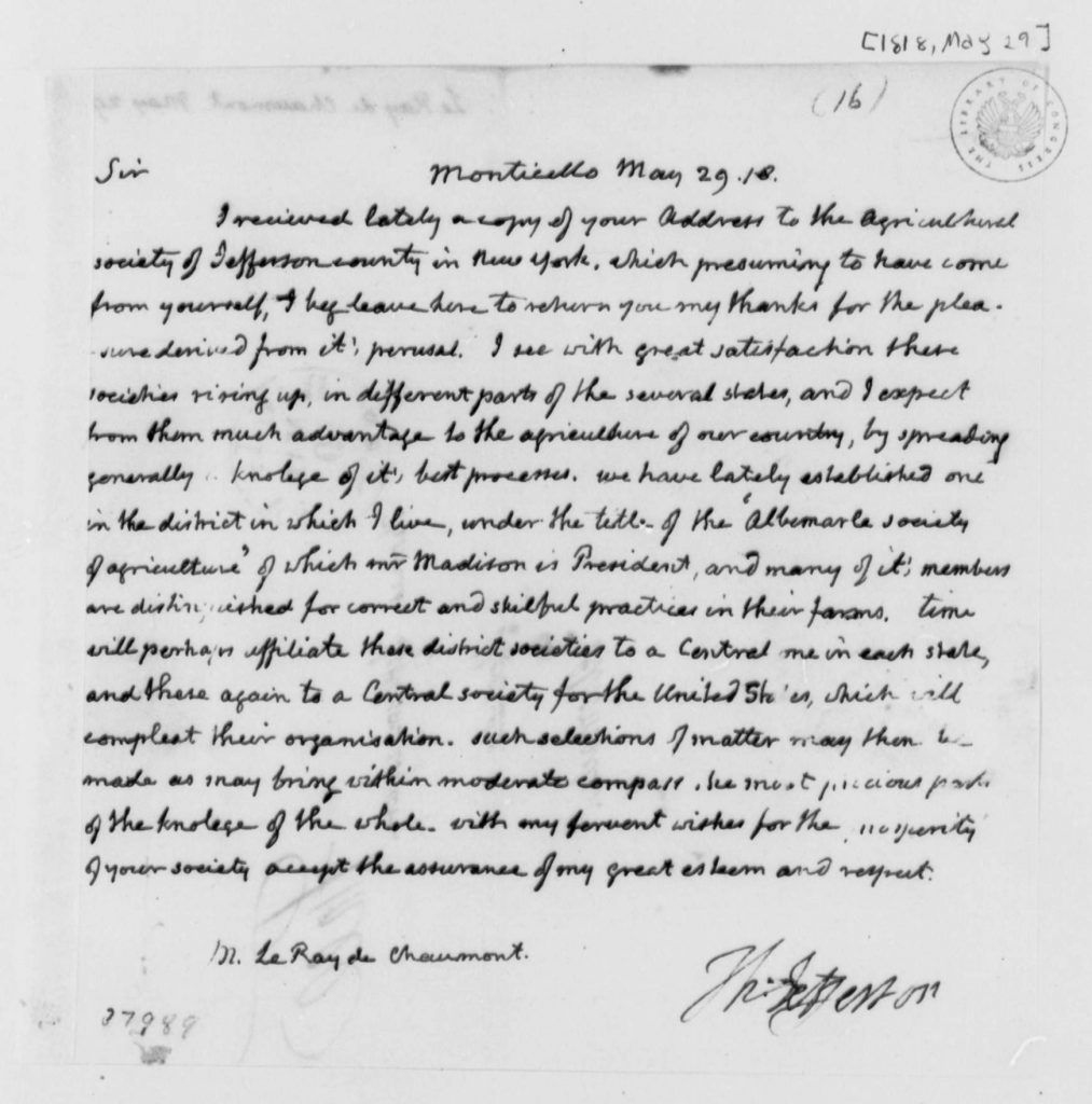 Jefferson County Fair 1818 - Present 2 Letter from Thomas Jefferson to James Le Ray
