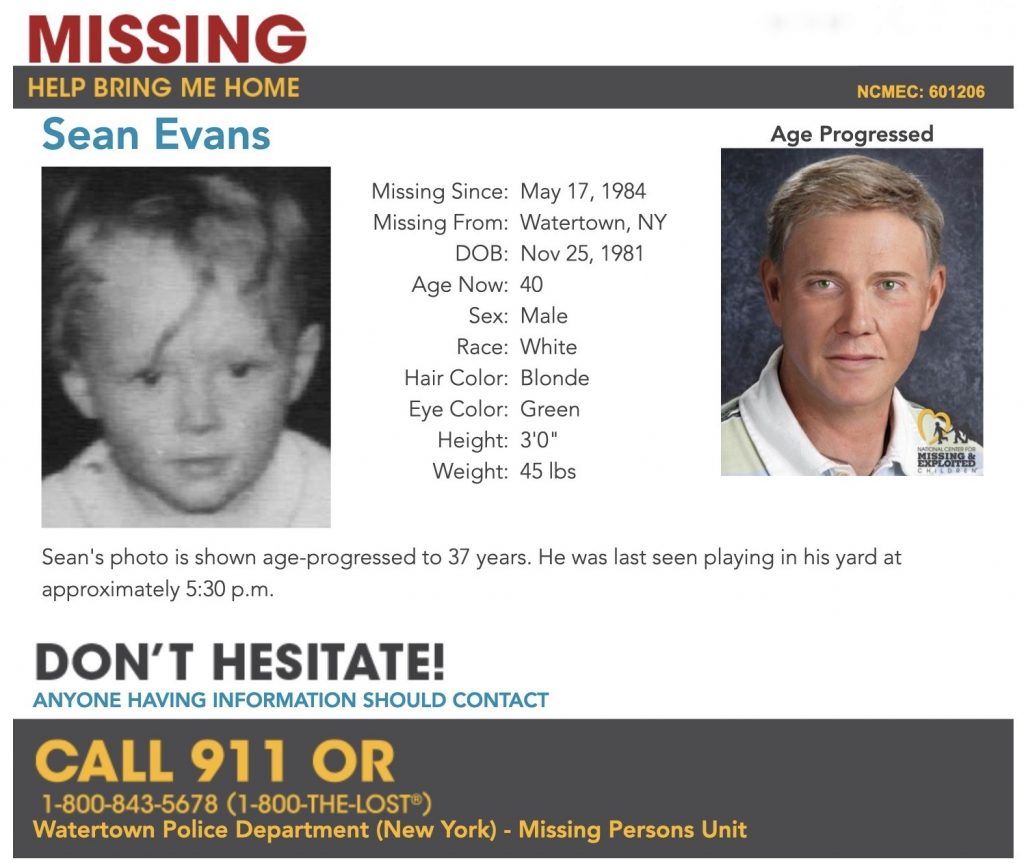 The Disappearance Of Sean Evans - May 17, 1984 6 Missing - Sean Evans