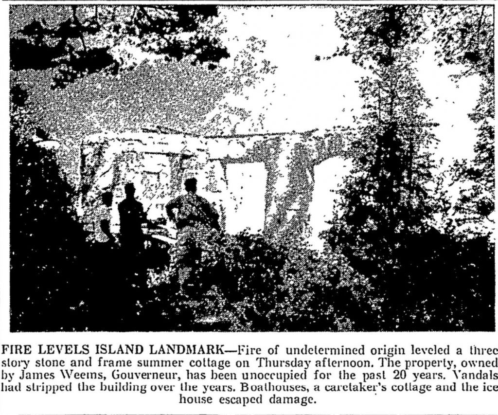 Joel Sherwood Cottage - Iroquois Island - 1000 Islands 5 Former Sherwood Summer Home Burned in 1959