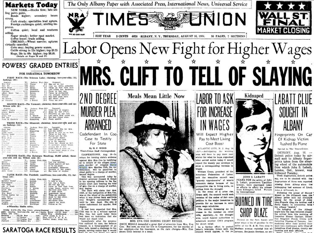 The 1934 Murder at the Haunted House On Crumhorn Mountain 7 Front page of Albany Times-Union Aug. 16, 1934