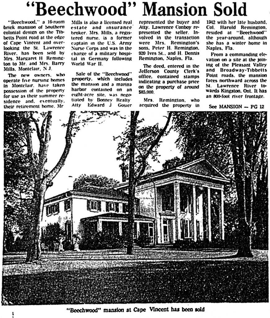 Historic Beechwood Mansion Built c.1840 At Cape Vincent 5 Beechwood Sells in 1975