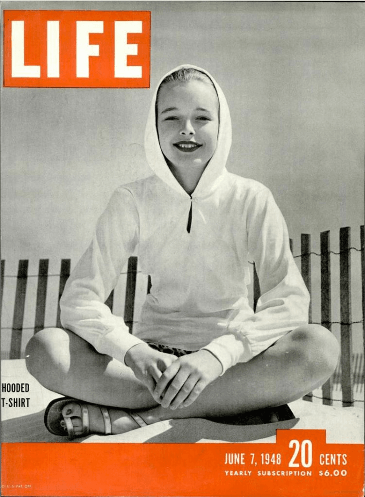 Olga Knitting Mills - 165 Fairbanks St. 3 Life magazine featuring a fashionable hoodie-shirt created by Olga Knitting Mills