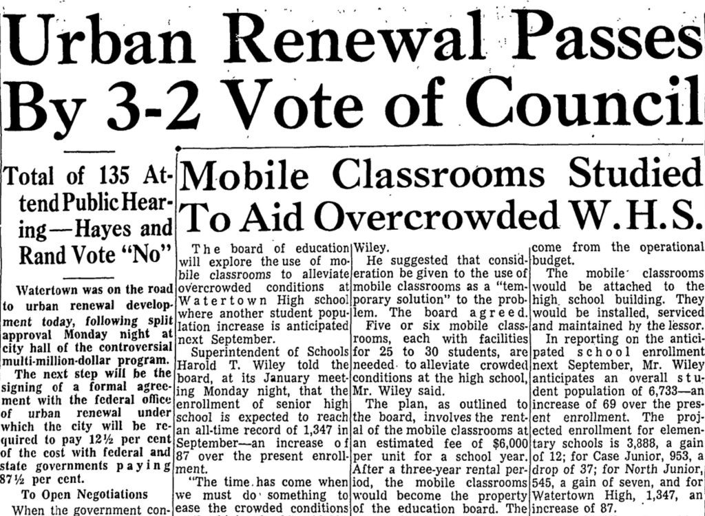 Watertown Urban Renewal Pt 3 - 1963-1964 6 Watertown Daily Times headline